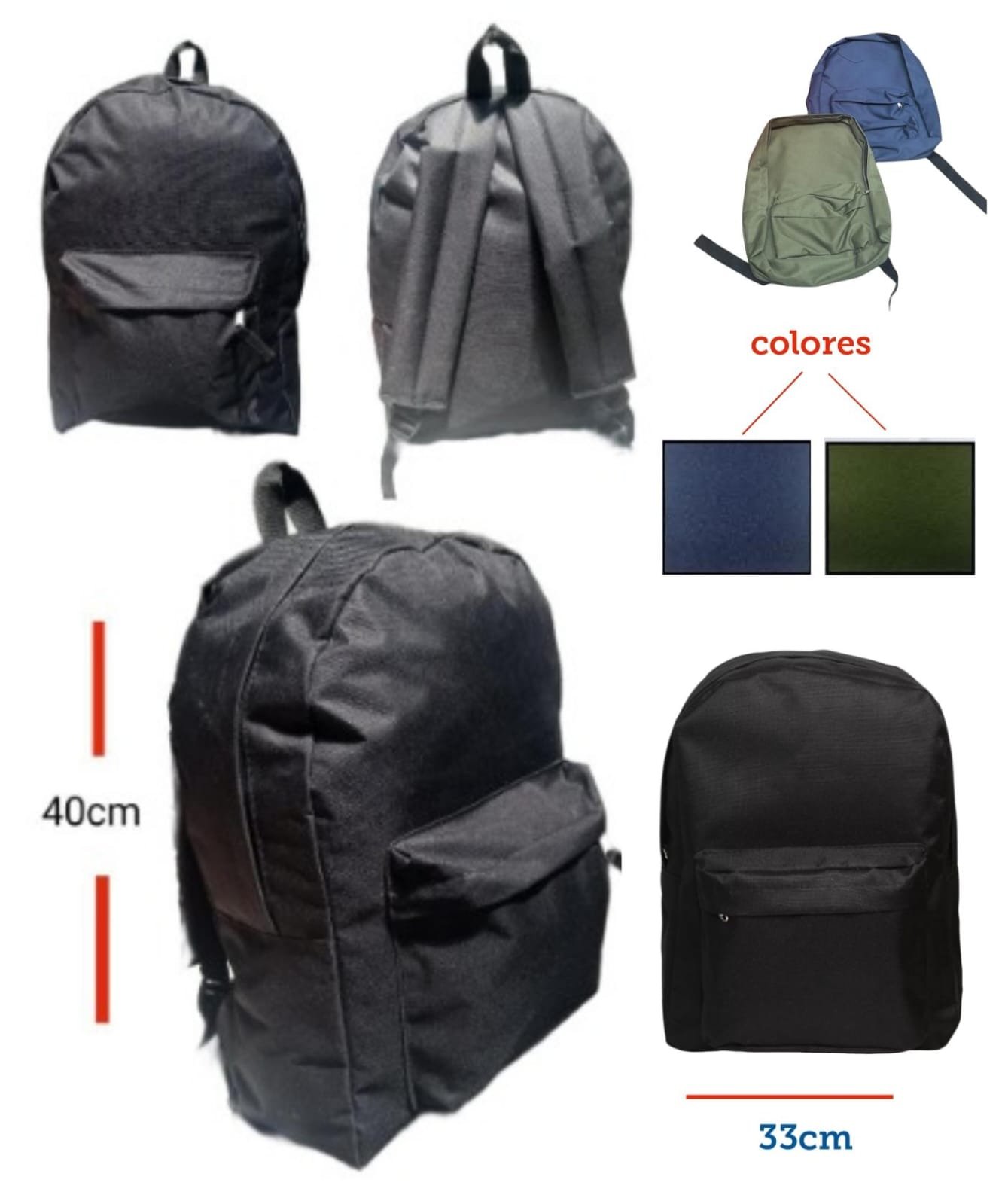 MOCHILA CORDURA LISA - NEGRA - VERDE - AZUL 99342