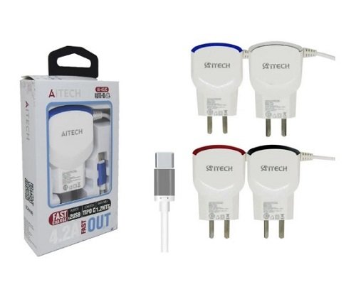 CARGADOR RAPIDO AITECH 4.2A TIPO C 1.2M + 2 USB AI-42C