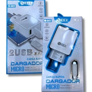 CARGADOR IBEK 3.1A MICRO-V8 CABLE DESMONTABLE              IB-3022