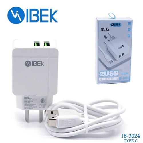 CARGADOR IBEK 3.1A TIPO C CABLE DESMONTABLE IB-3024