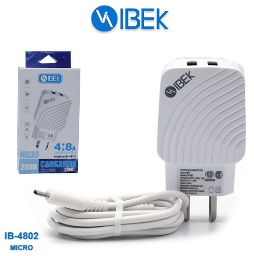 CARGADOR IBEK 4.8A MICRO-V8 CABLE DESMONTABLE IB-4802