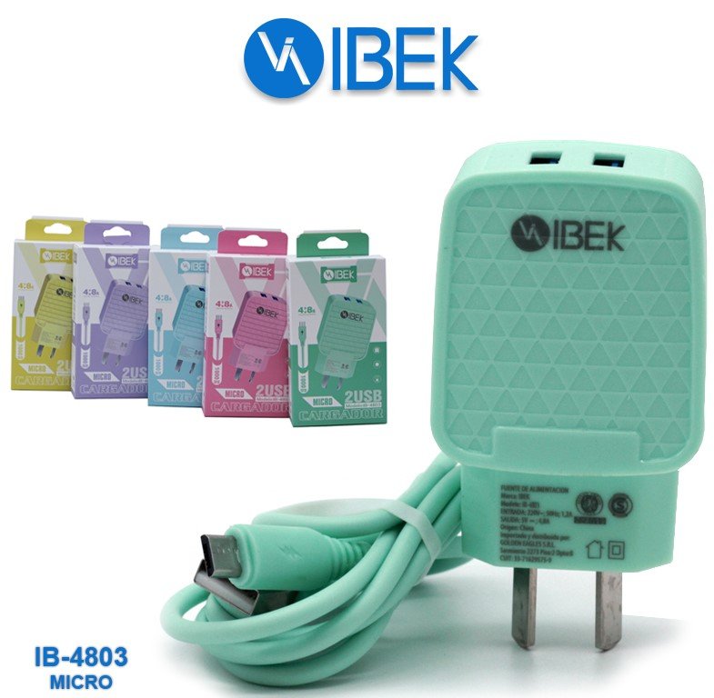 CARGADOR IBEK 4.8A MICRO-V8 CABLE DESMONTABLE IB-4803