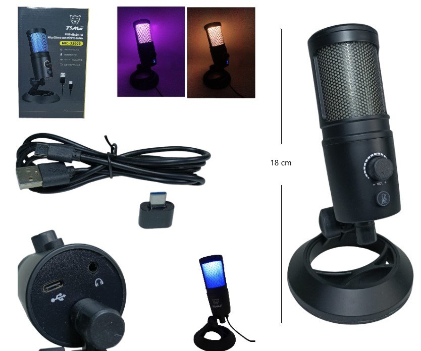 MICROFONO CONDENSER EFECTO LUZ RGB MIC-31006
