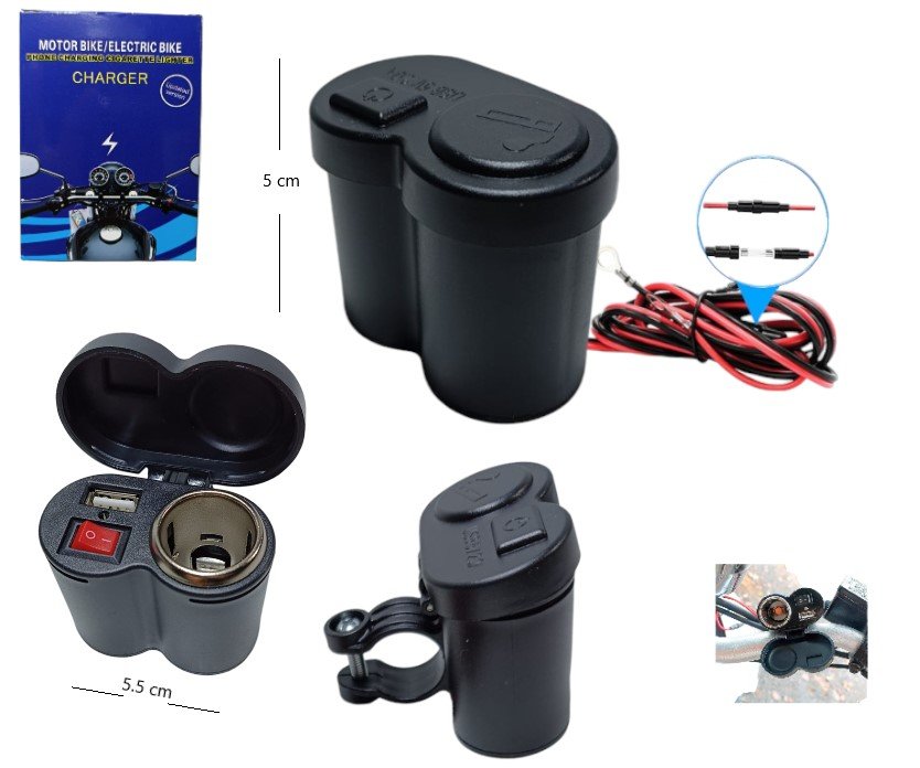 CARGADOR PARA MOTO ENCENDEDOR C/USB 12V P716KA