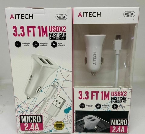 CARGADOR AUTO AITECH MICRO-V8 2.4A DATA CABLE CC-105V8