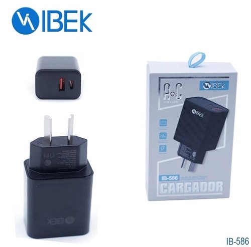 ADAPTADOR CARGADOR IBEK 7.8A PUERTO TIPO C Y USB IB-586