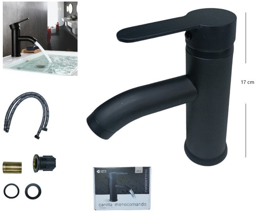 CANILLA LAVAMANOS TUBO CHICO NEGRO MATE 266C