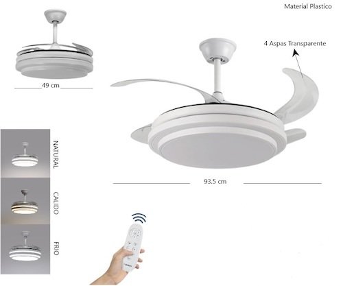 VENTILADOR DE TECHO C/LUZ CALIDA/FRIO 60W HY-8111 CF-42L