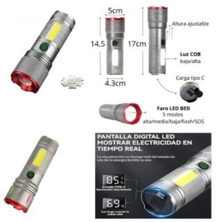 LINTERNA ALEACION ALUMINIO 3200 LUMEN Y POWERBANK EX0153