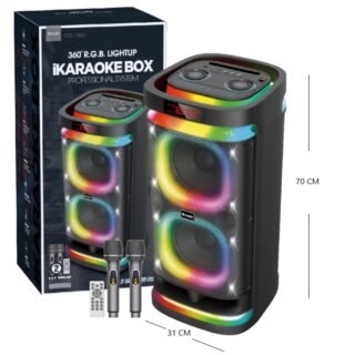 PARLANTE 2X8 PLG C/ 2 MICROFONO LUZ RGB BT/FM/MP3