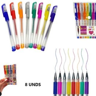 BOLIGRAFO C/PURPURINA COLORES SET X 8U