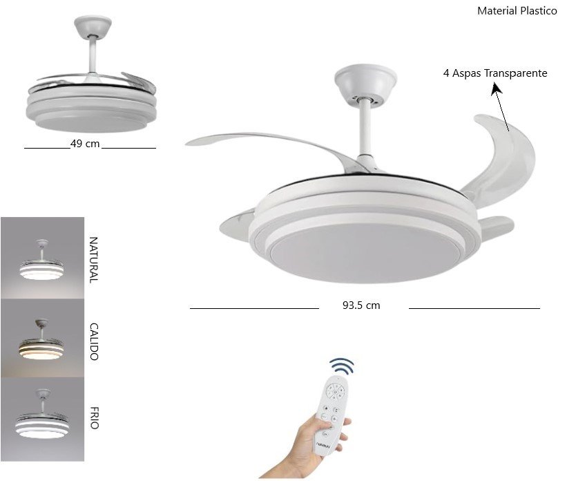 VENTILADOR LED TECHO BLANCO YNEGRO