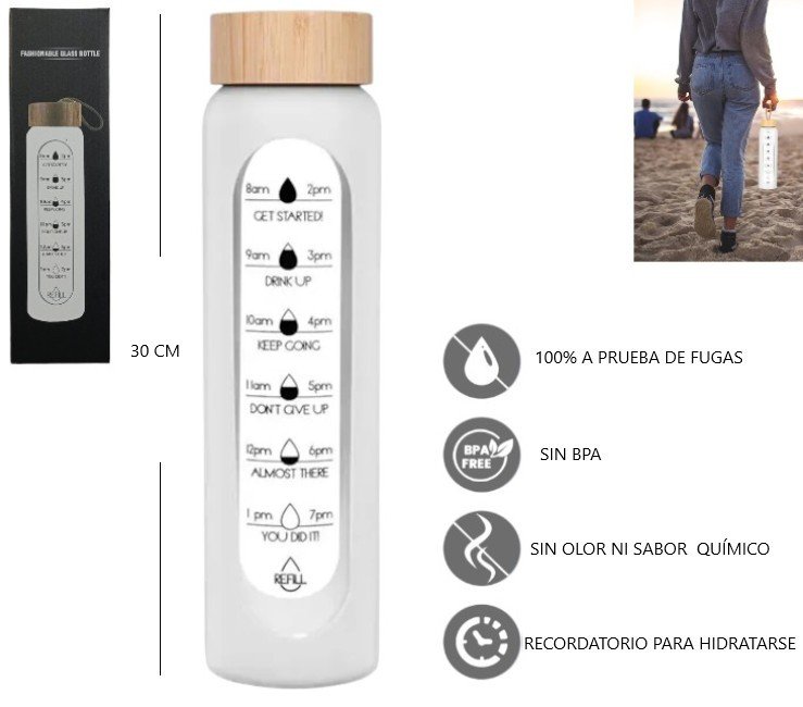 BOTELLA DE VIDRIO DE 1LT MOTIVACIONAL