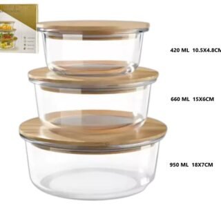 SET X 3PCS. TAPPER DE VIDRIO TAPA DE BAMBU