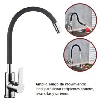 GRIFERIA MONOCOMANDO NEGRA FLEXIBLE X 2 UNIDADES