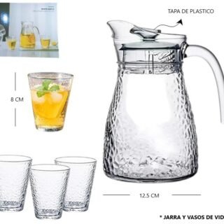 JARRA DE VIDRIO + 4 VASOS VIDRIO