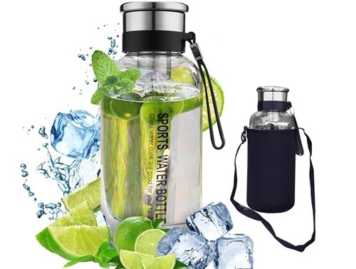 BOTELLA DE VIDRIO C/FILTRO 1LITRO Y FUNDA
