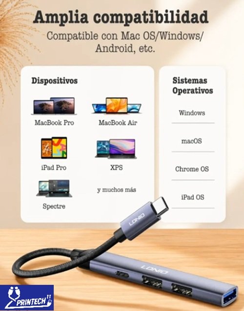 HUB USB-C LDNIO 4 en 1 USB 3.0 + 2 USB 2.0