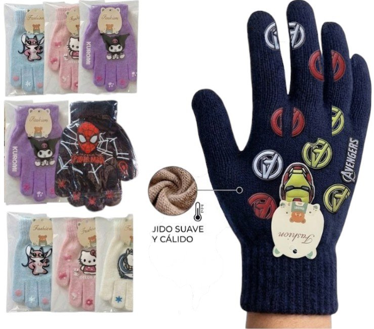 GUANTE DE INVIERNO PARA NIÑOS PERSONAJES