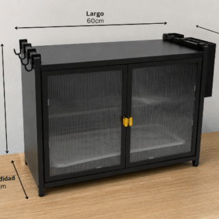 Organizador de platos de 2 niveles con puertas y colgantes porta cubiertos