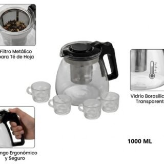 TETERA DE VIDRIO 1000ML C/ 4 TAZAS