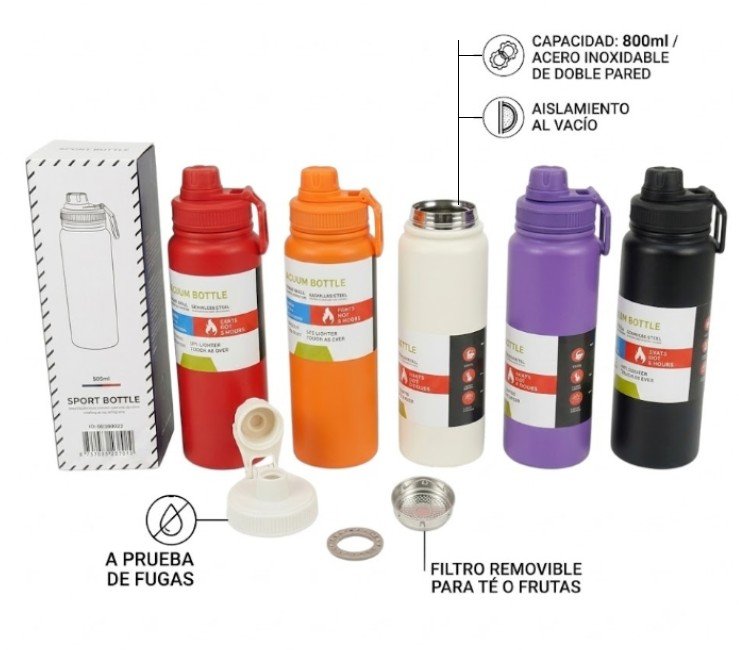 BOTELLA SPORT 800ml ACERO DOBLE PARED