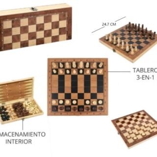 TABLERO DE AJEDREZ 3 EN 1